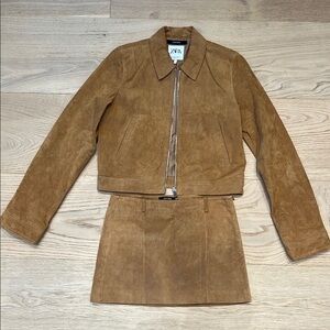 Zara Brown Suede Jacket & Skirt Set